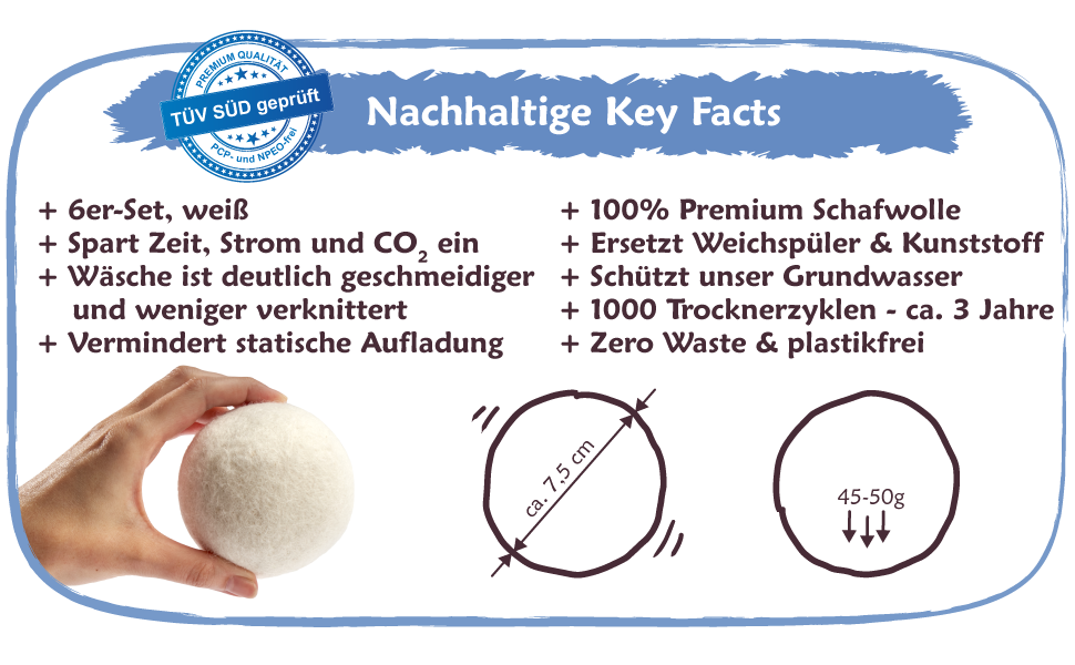 Öko Trocknerbälle 6er-Set weiß